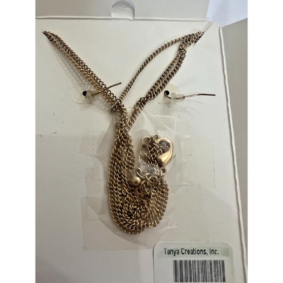 Gold Tone Necklace Earrings Set Silver Glitter Disc Statement NOS Minimal Luxe - Picture 4 of 10